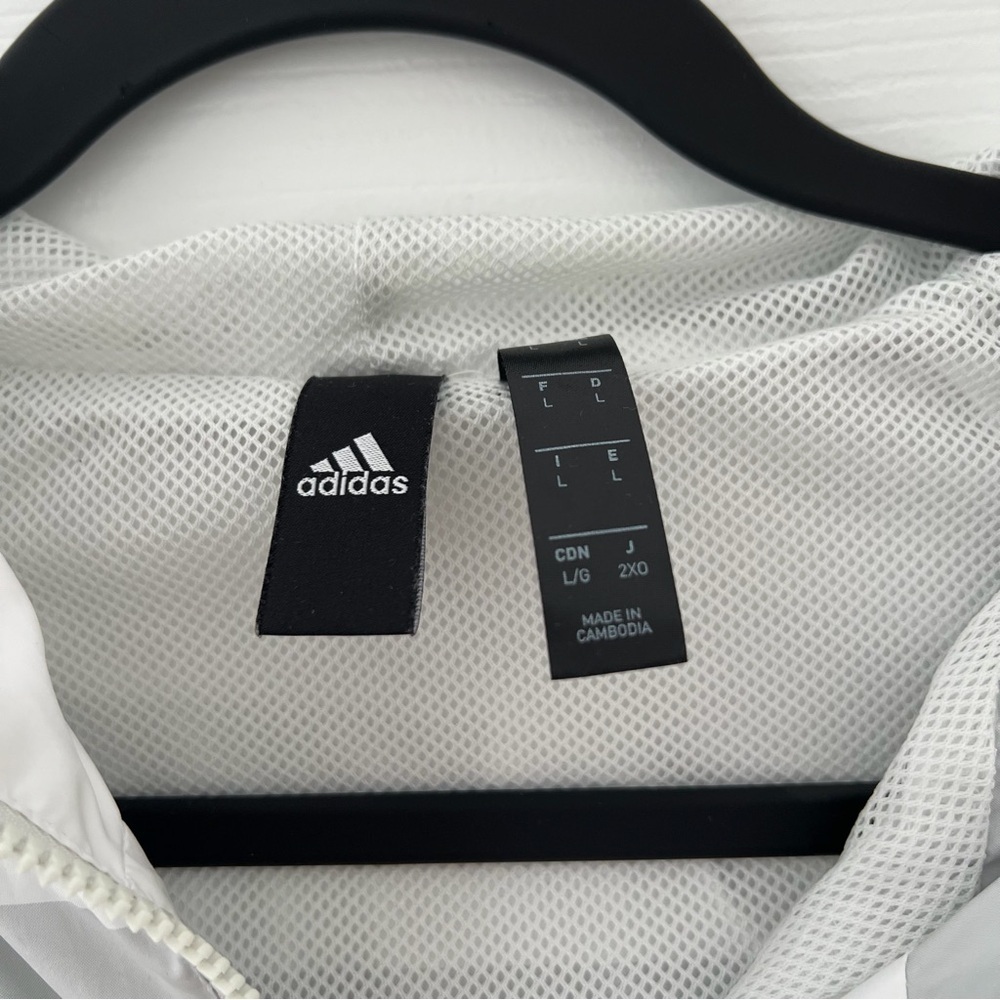 adidas White & Light Gray Striped Hooded Windbreaker - Picture 5 of 7